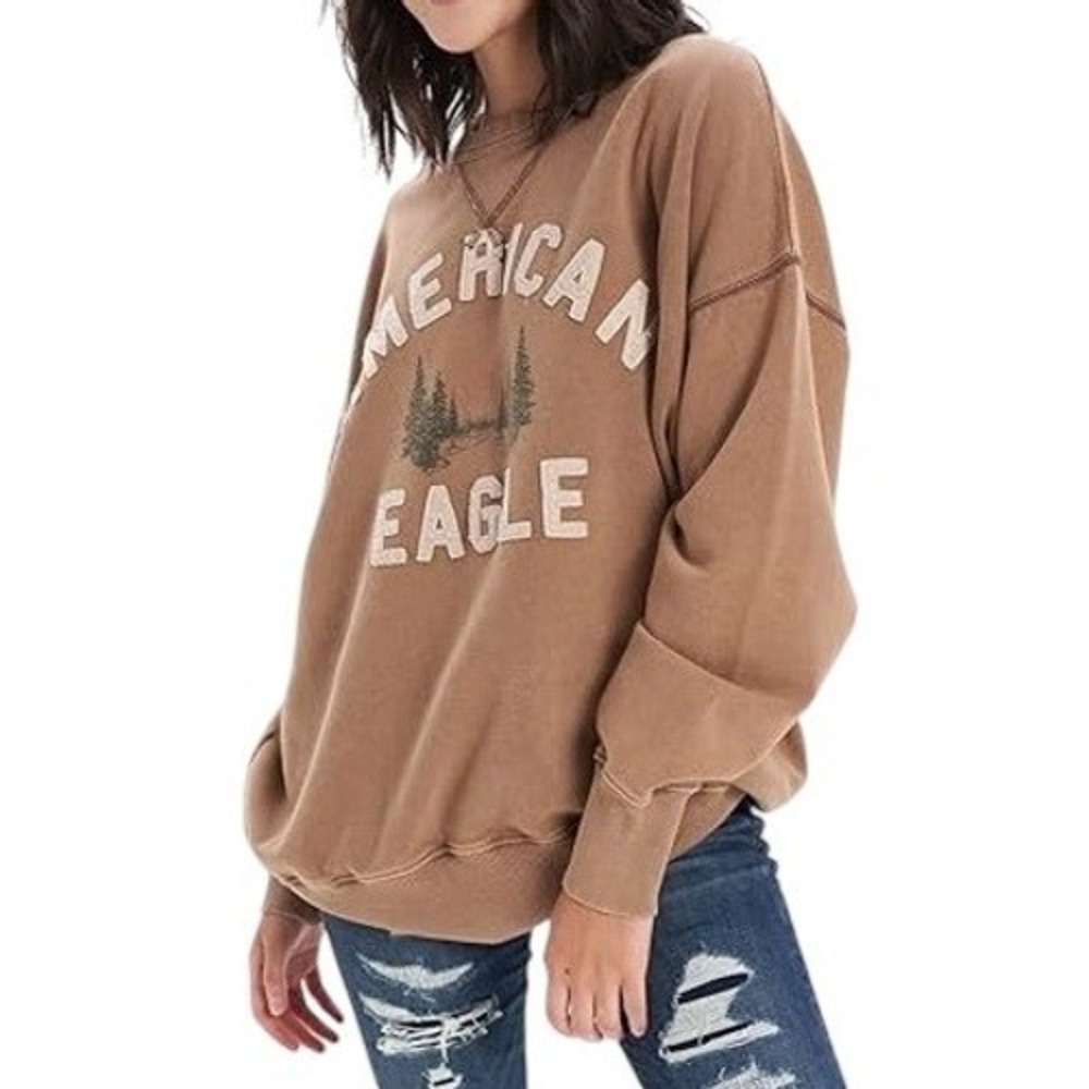 American Eagle Outfitters Oversize Sweatshirt‎ XL Slouchy Tan Fleece Mountain